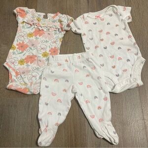 💎 (4/$30) Sz 0-3m Carters Girls Baby Onesies w/Pants